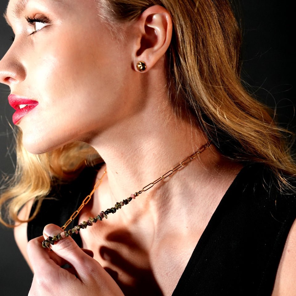SALINAS Paper-Clip Linked Chain & TOURMALINE Gemstones Combination Necklace