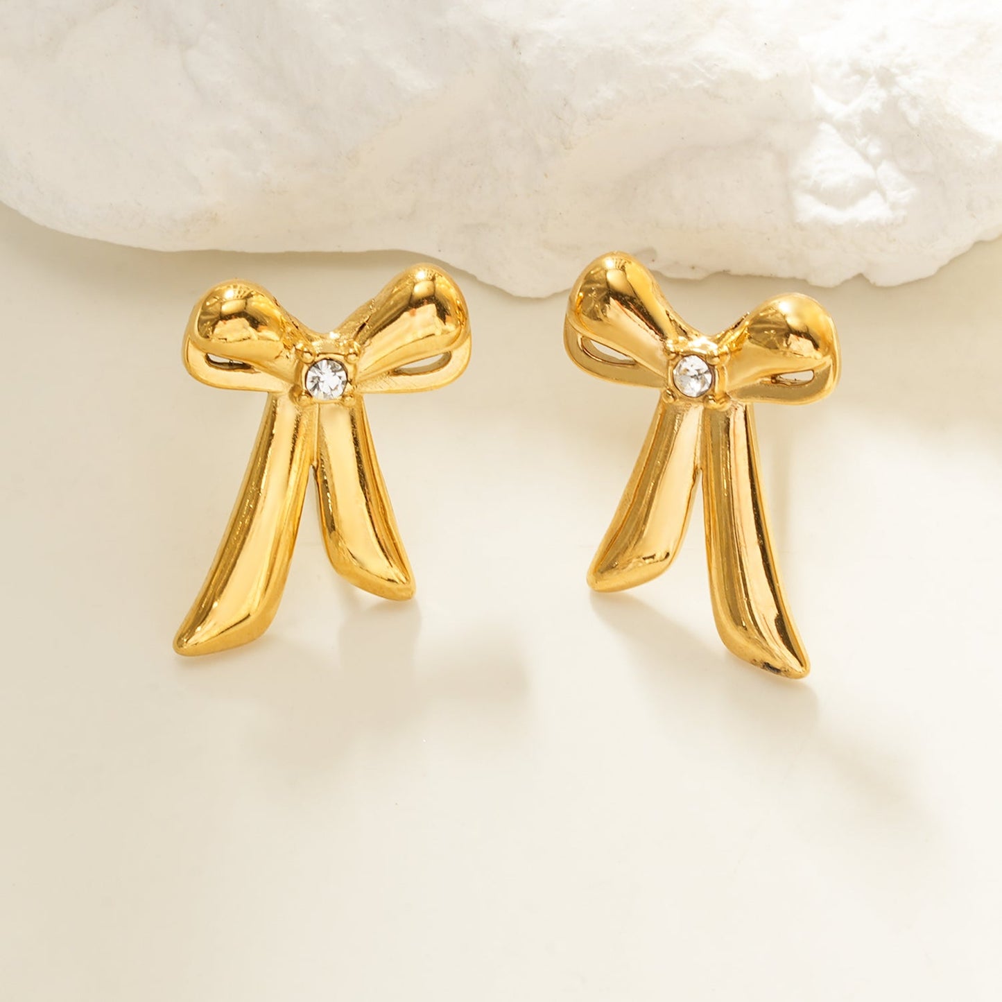 SAMANTHA Gold: Bow Stud Earrings with Solitaire Zirconia – Dainty & Chic Everyday Jewelry