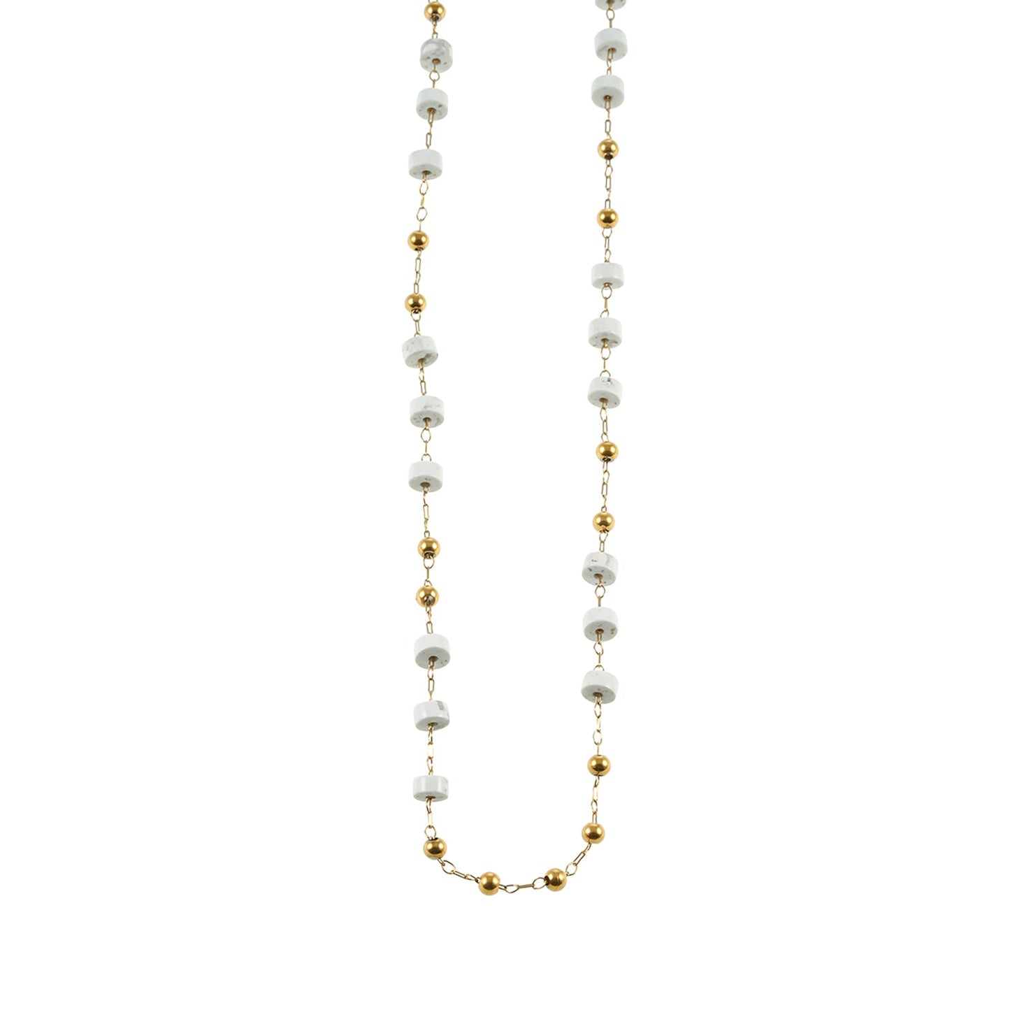 SANTA CRUZ White: Gold & White Stone Beaded Chain Necklace
