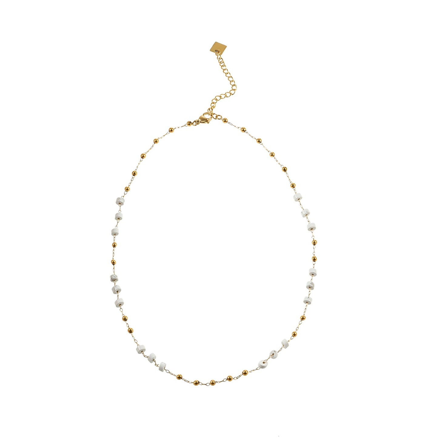 SANTA CRUZ White: Gold & White Stone Beaded Chain Necklace