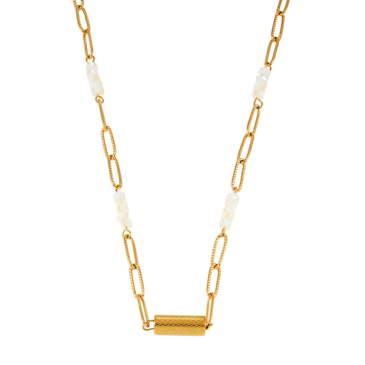 SEDONA Necklace: Natural Shell & Gold Paper-Clip Chain Combination with an Art Deco Pendent
