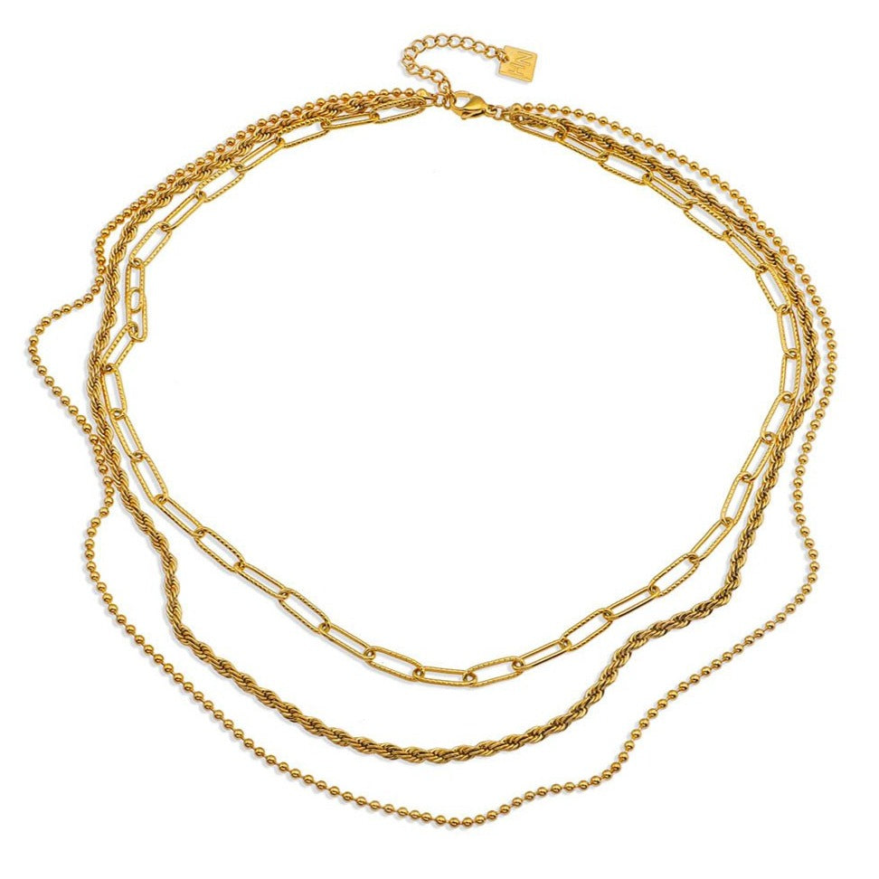 SELENE: Triple Layer Mixed Chain Gold Necklace