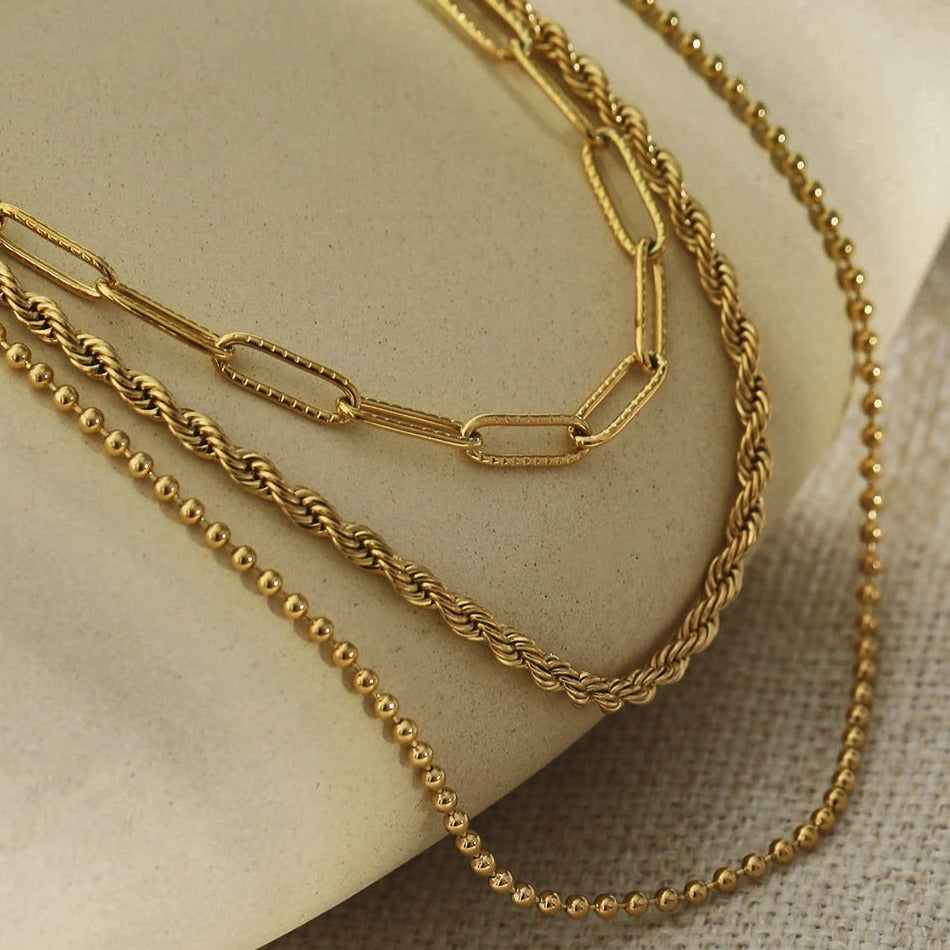 SELENE: Triple Layer Mixed Chain Gold Necklace