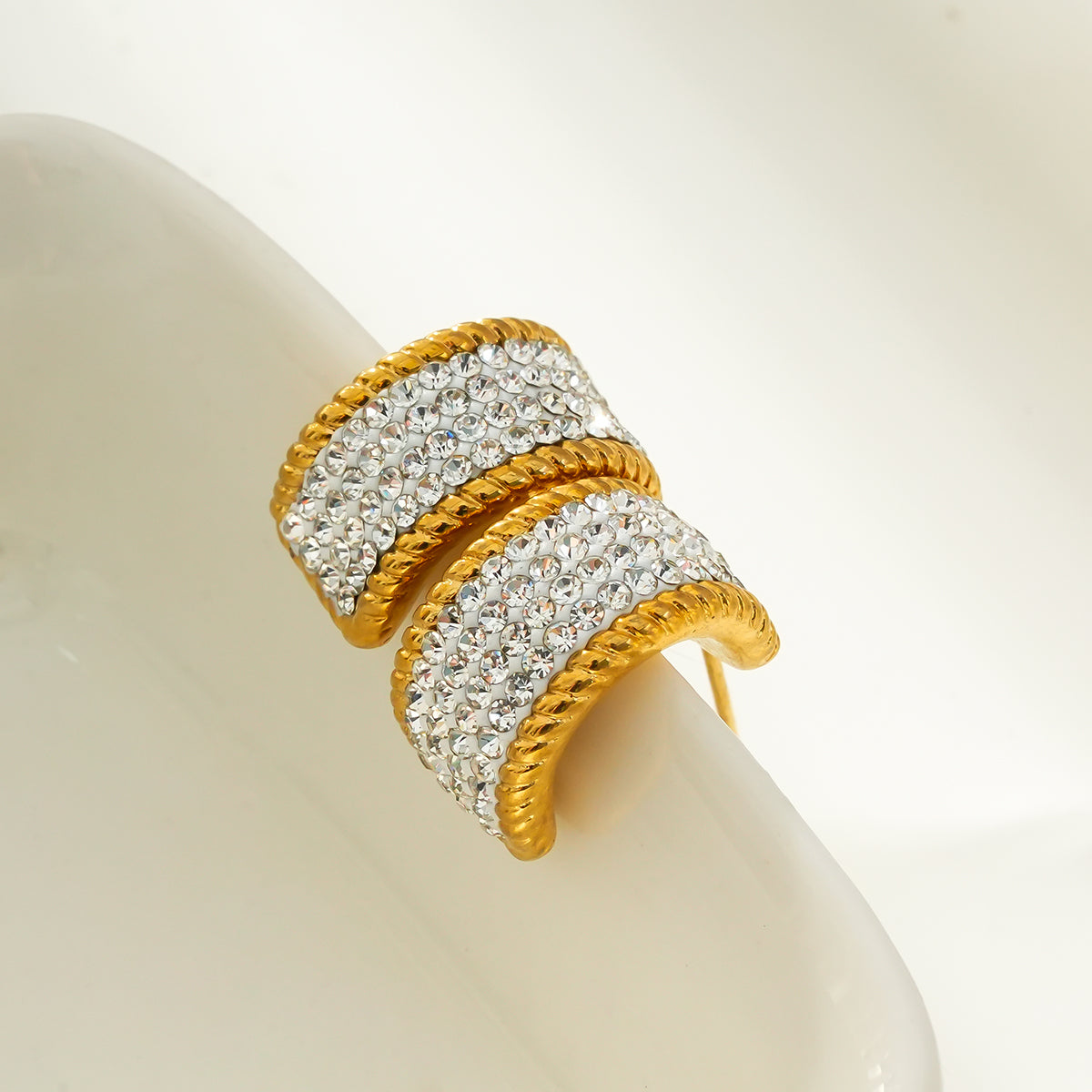 SHEERAN Gold: Quadruple-Row Pavé Zirconia (CZ) Hoop Stud Earrings with Ornate Border