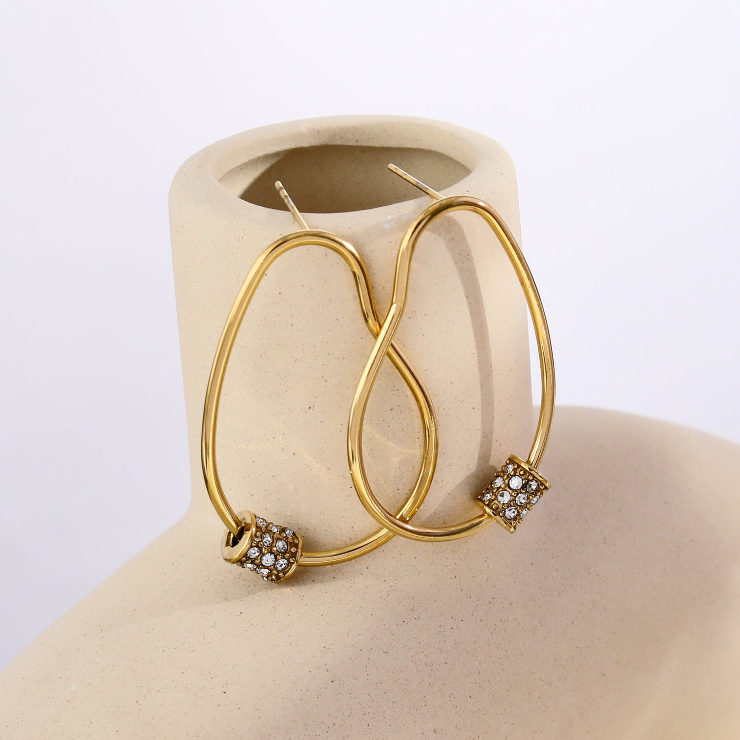 SIMAN Irregular Shaped Pavé Zirconia accented Hoop Earrings in Gold