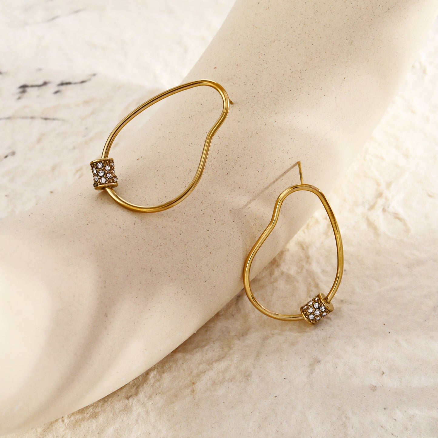 SIMAN Irregular Shaped Pavé Zirconia accented Hoop Earrings in Gold