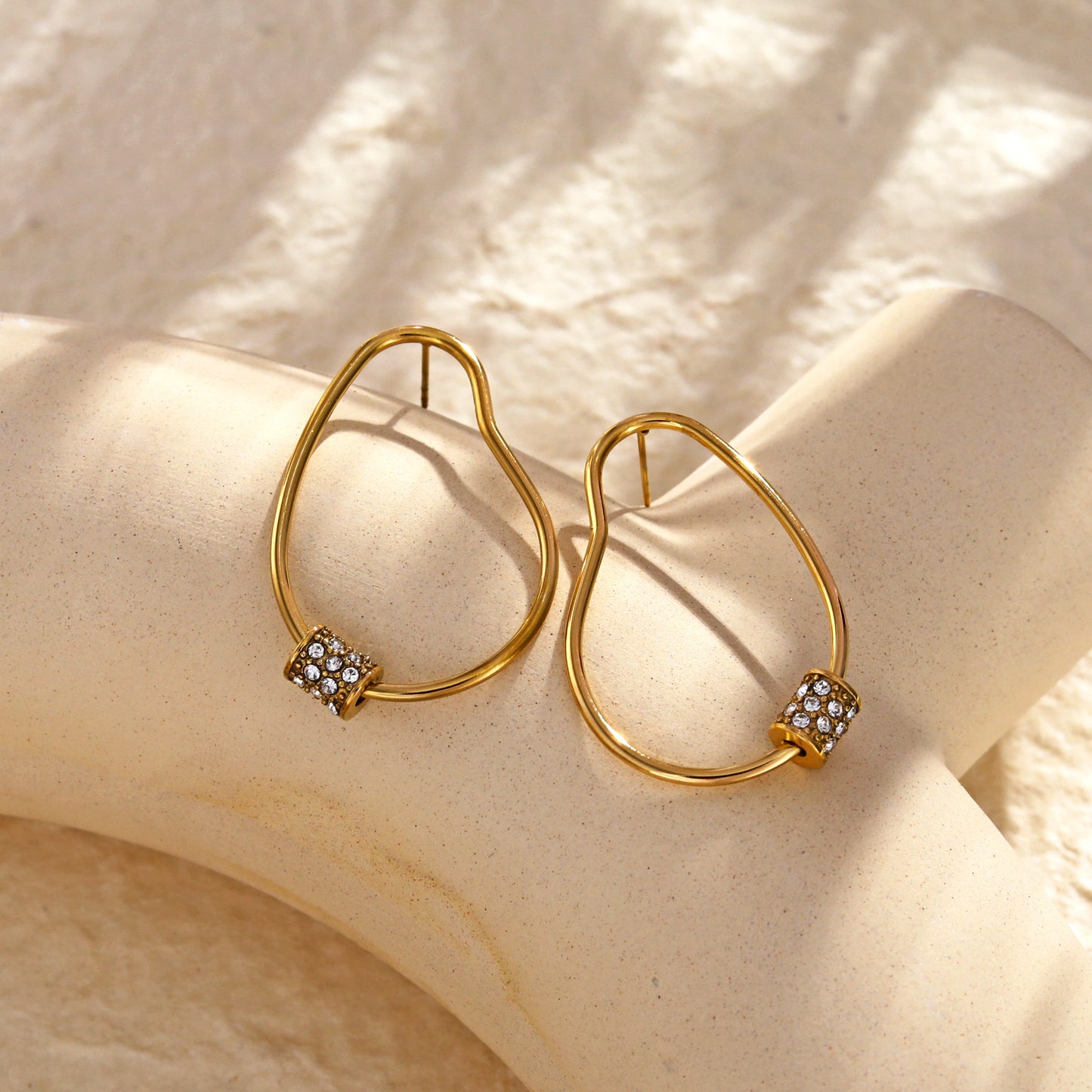 SIMAN Irregular Shaped Pavé Zirconia accented Hoop Earrings in Gold