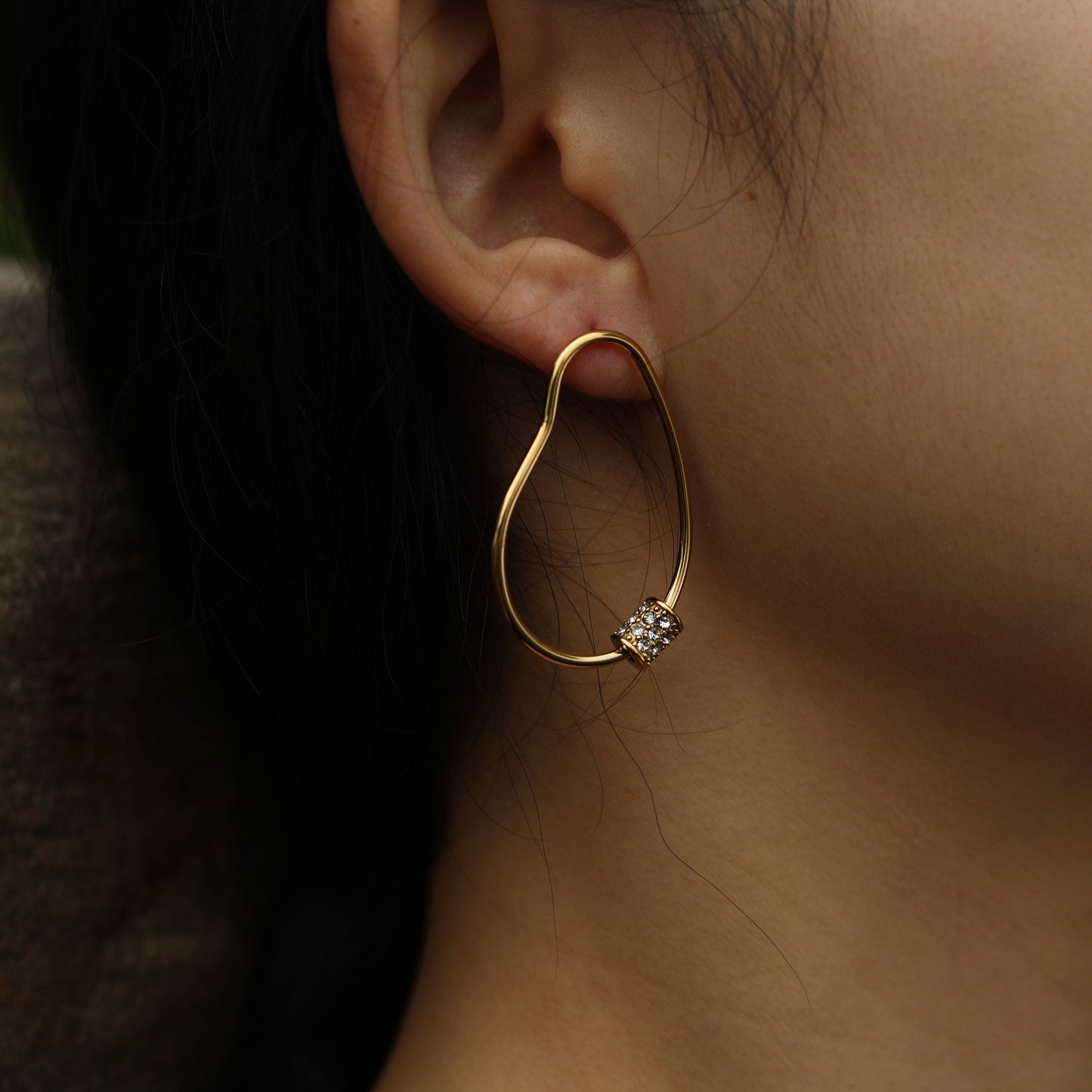 SIMAN Irregular Shaped Pavé Zirconia accented Hoop Earrings in Gold