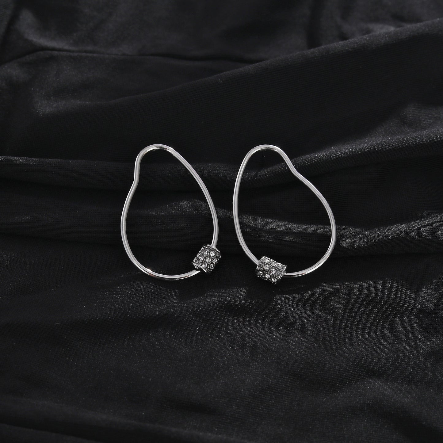 SIMAN Irregular Shaped Pavé Zirconia accented Hoop Earrings in Silver