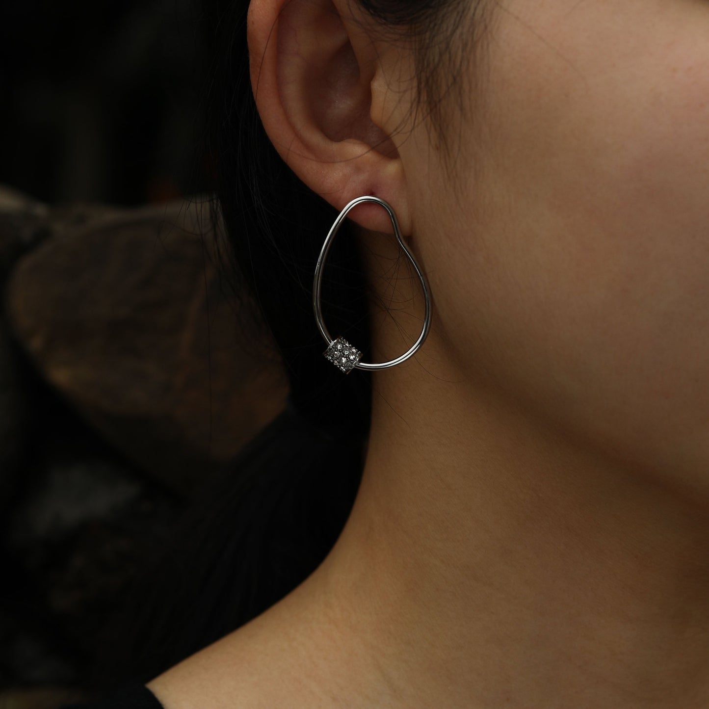 SIMAN Irregular Shaped Pavé Zirconia accented Hoop Earrings in Silver