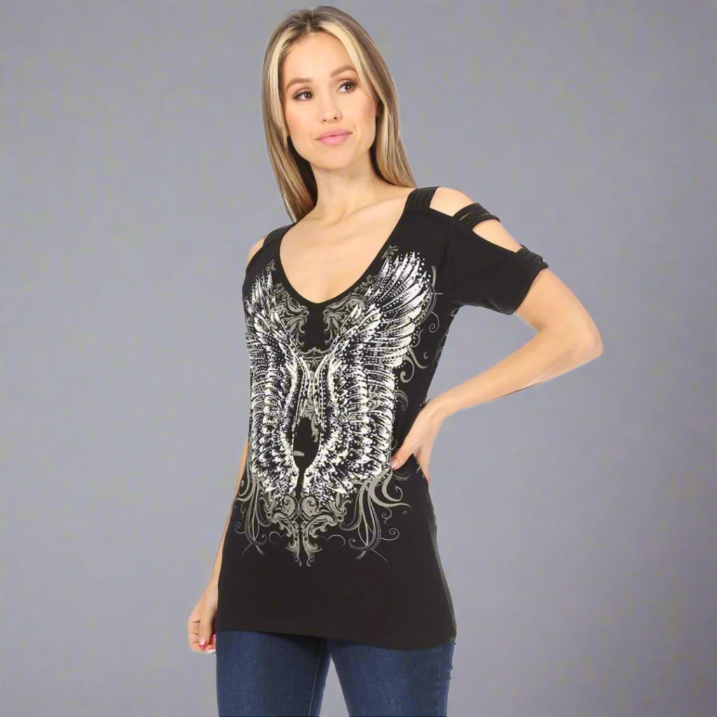 Women's Rhinestone Angel Wing Tank Top