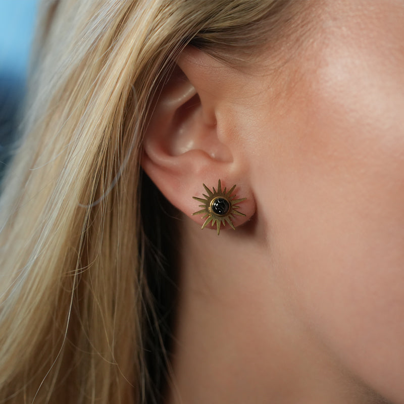 SOLE BLACK: Sun Symbol Natural Stone Stud Earrings