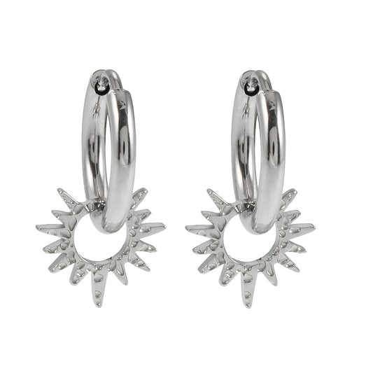 SONNE White Gold (Silver Toned): Vintage Inspired Hoops with Textured Star Charms