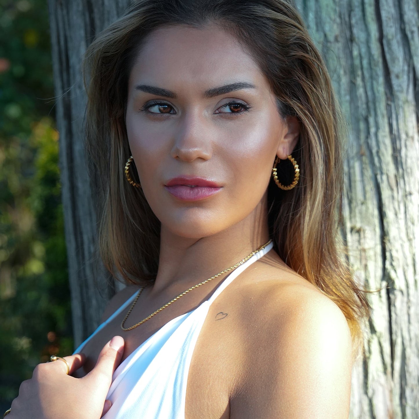 SPRINGDALE Gold: Textured Geometric Square Beaded Hoop Earrings