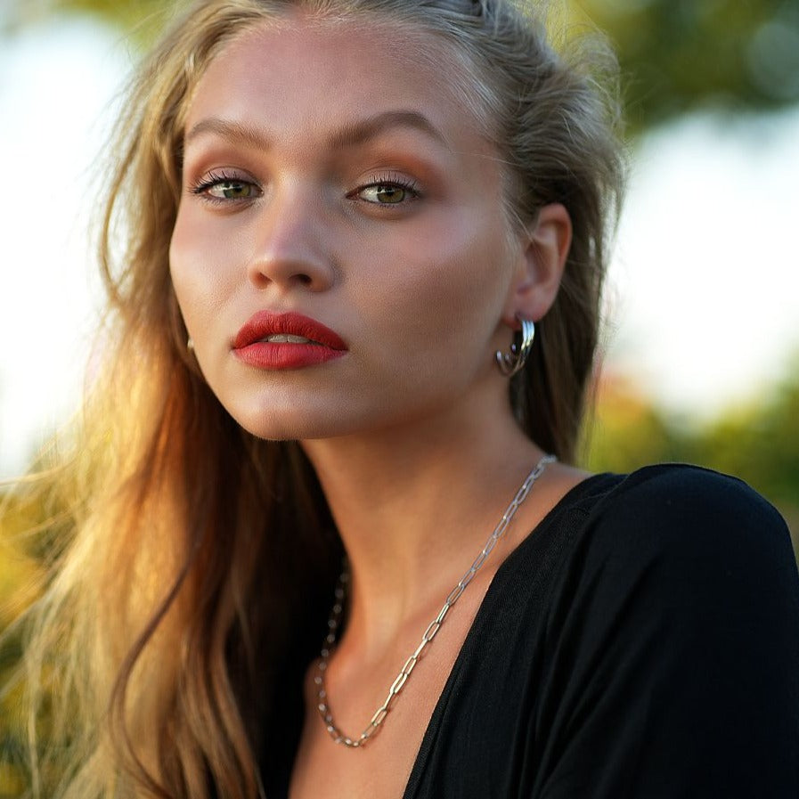 PALERMO Essential Paper-Clip Chain Link Silver Necklace