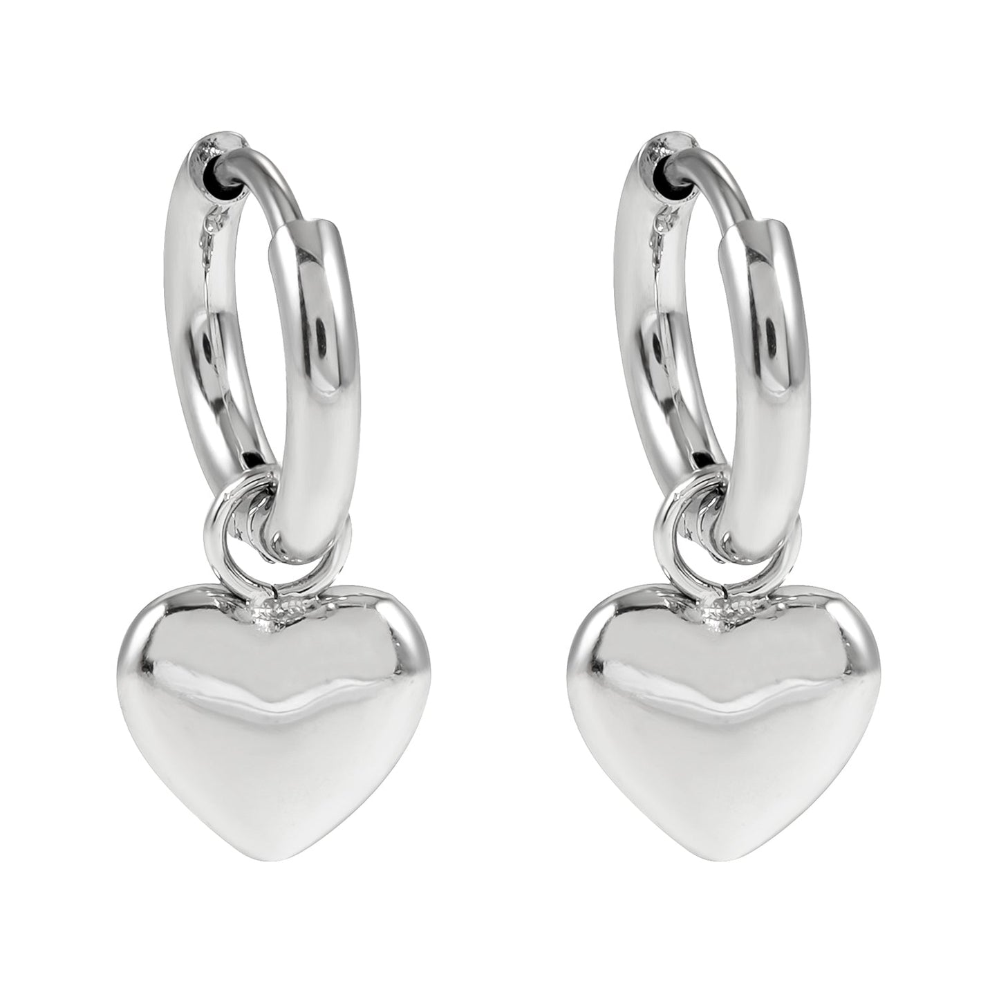 STOWE Silver: Mini Hoop Earrings Anchoring a Heart Shaped Charm