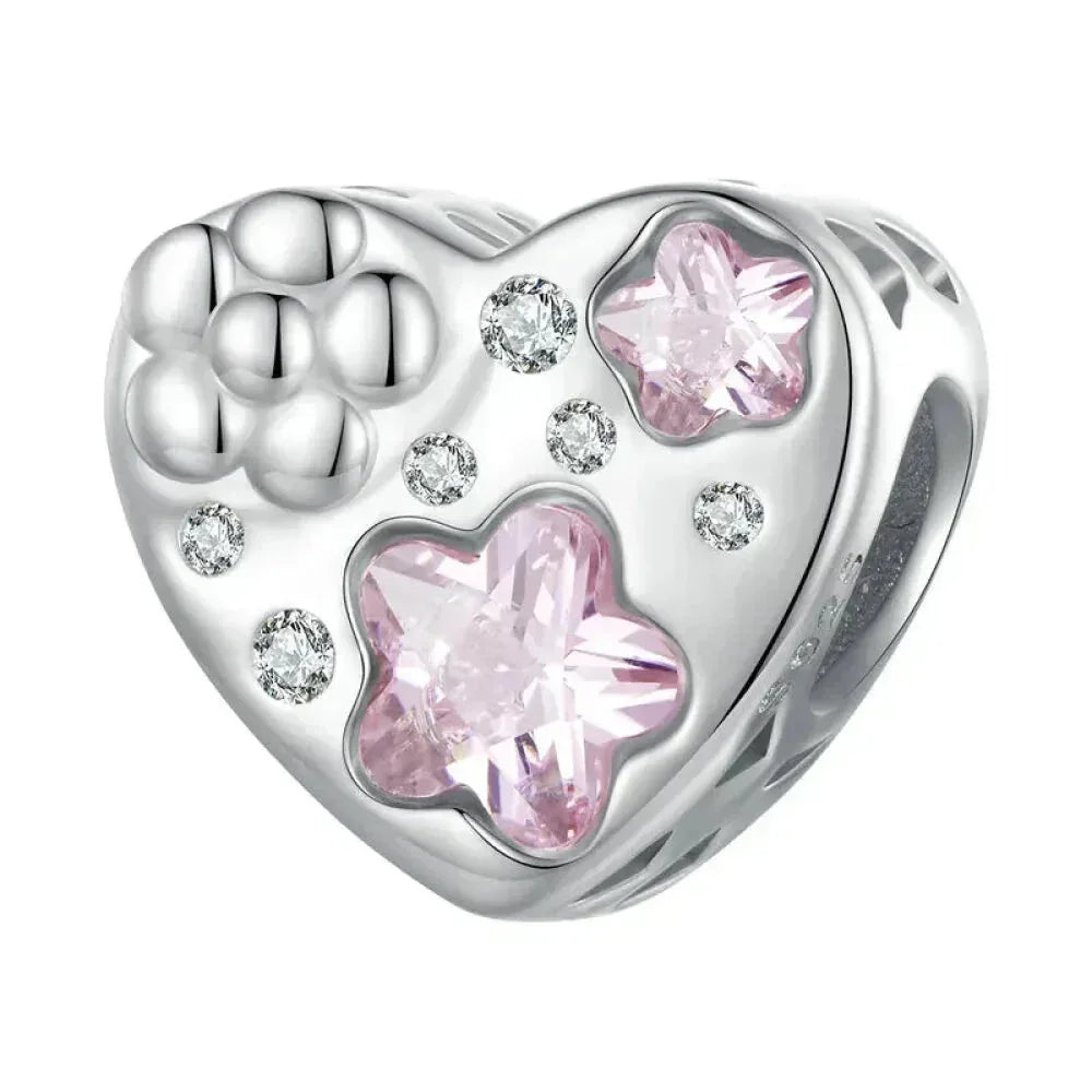 925 Sterling Silver Diy Heart Charm With Pink Zircon - Bsc777