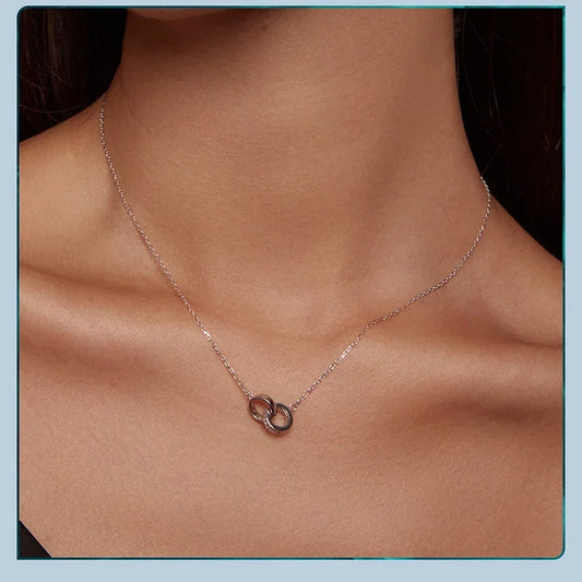 Interlocking Circles: Sterling Silver Double Ring Chain Necklace