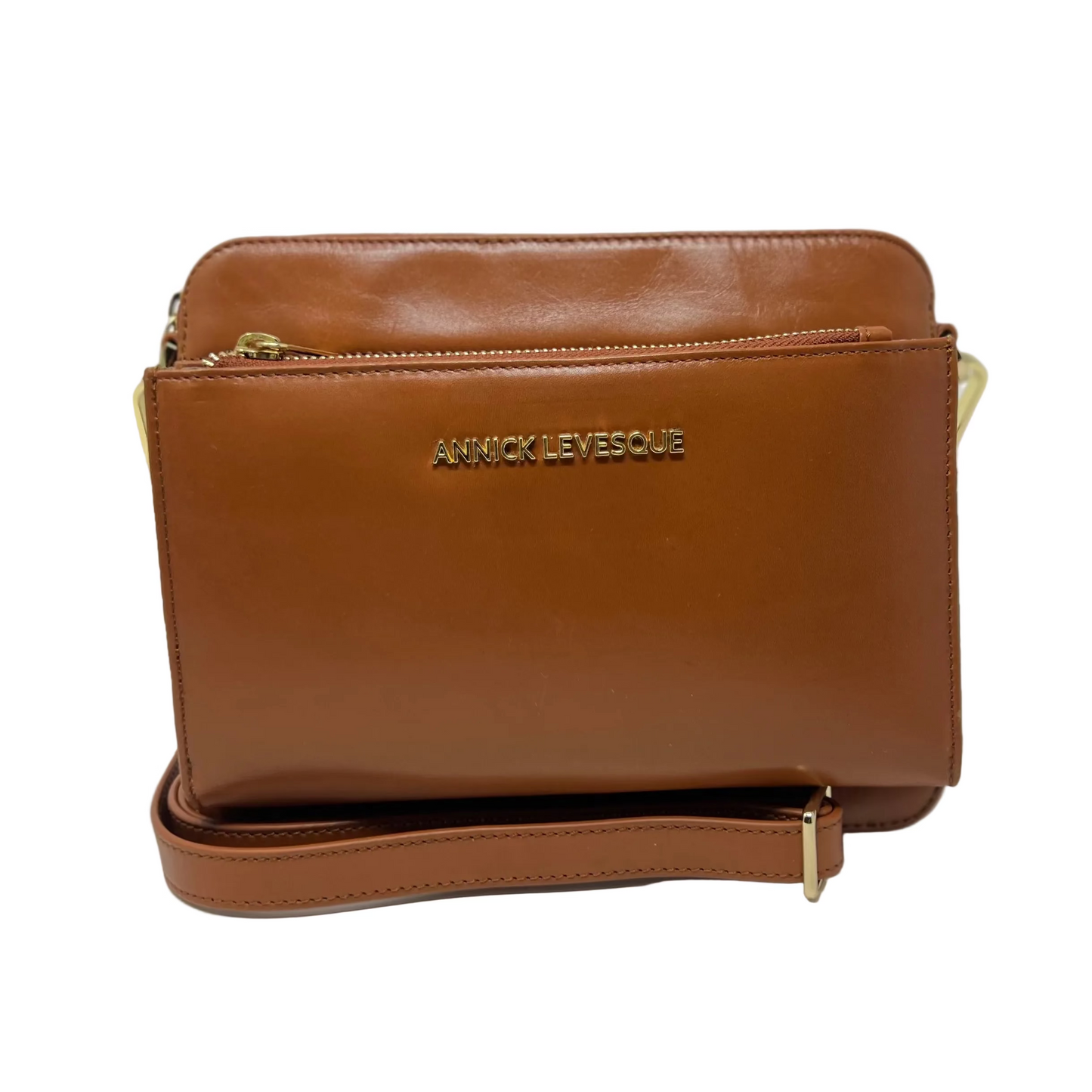 Petit Sac bandouillère 2 en 1 avec porte carte détachable en Cuir Cognac , Kennedi