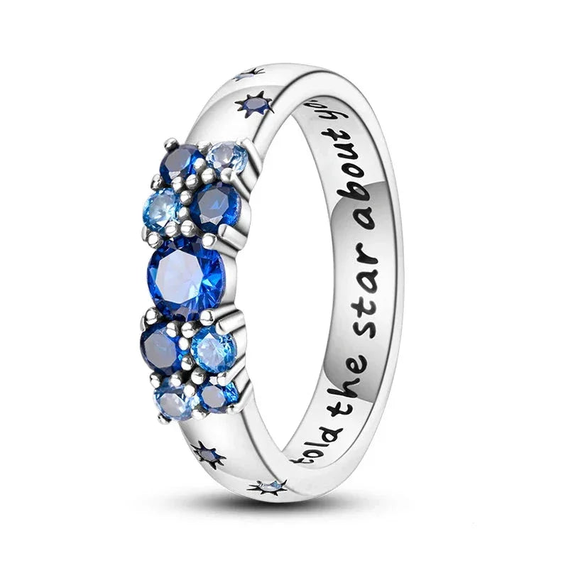Celestial Love Sterling Silver Cluster Ring with Engraved Message