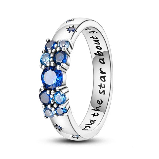 Celestial Love Sterling Silver Cluster Ring with Engraved Message
