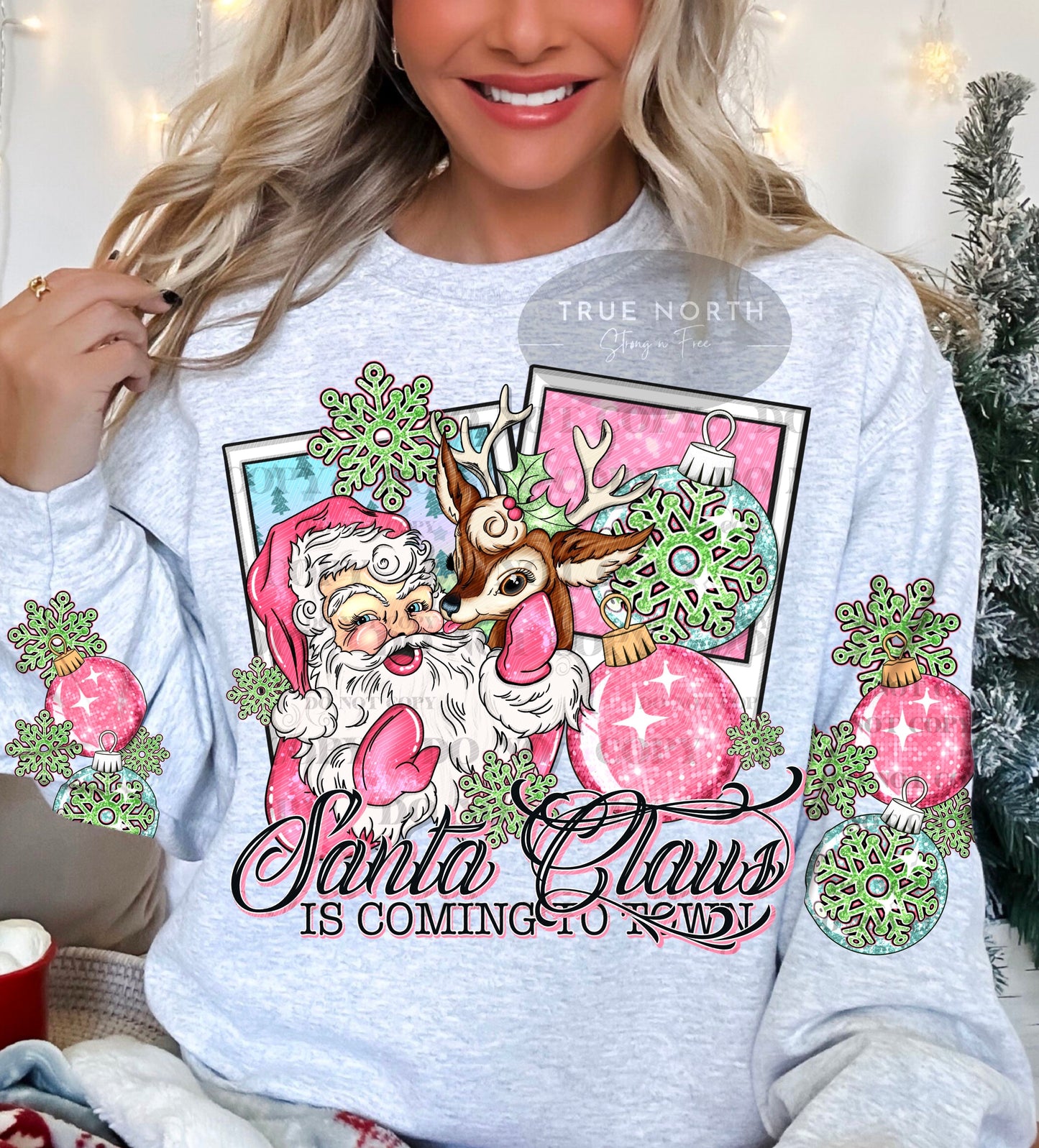 Christmas Santa Sweatshirt or T-Shirt  Free Sleeve Limited Edition Holiday Apparel .