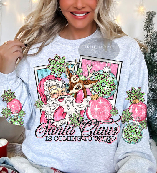 Christmas Santa Sweatshirt or T-Shirt  Free Sleeve Limited Edition Holiday Apparel .