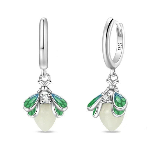 Magical Glow Firefly Sterling Silver Hoop Earrings