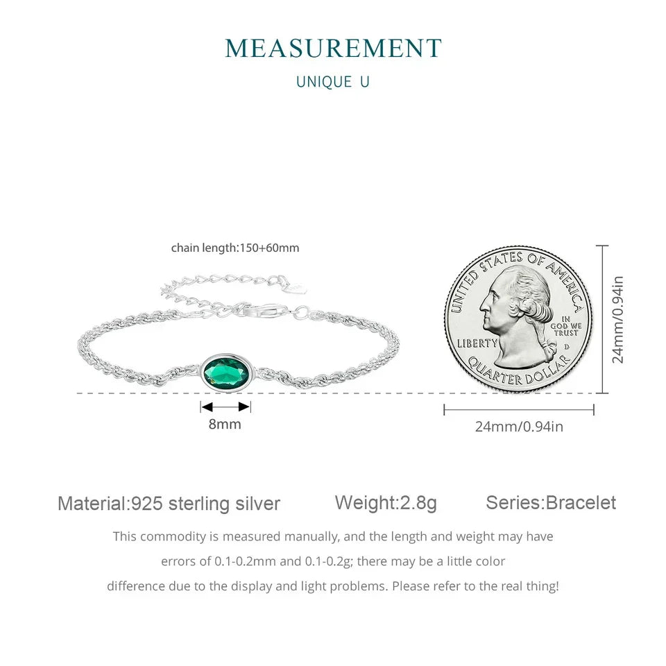 Sterling Silver Chopin Bracelet with Green Zircon – Adjustable