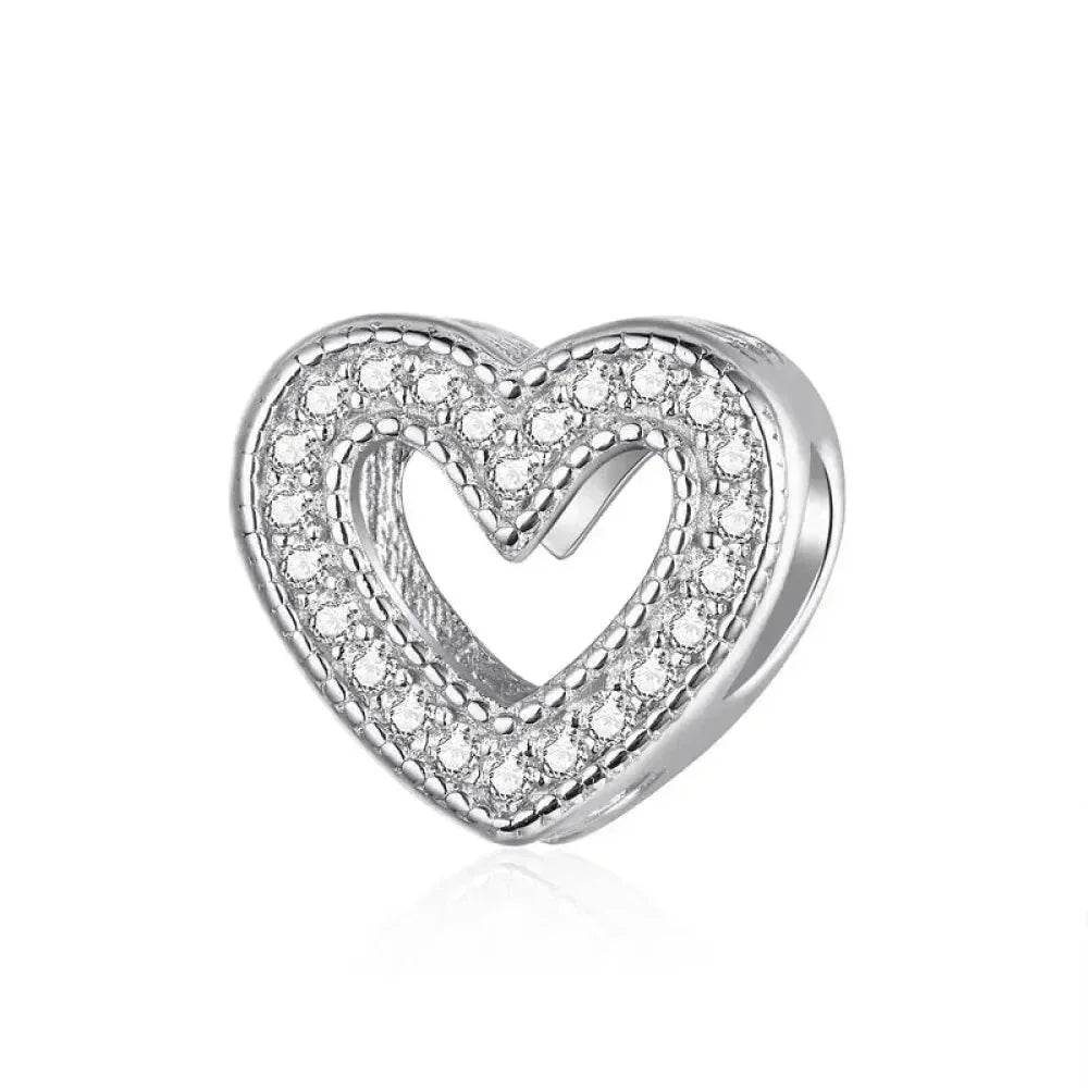 925 Sterling Silver Clear 5A Crystal Collection Family Heart X-Shape Charm Beads for Charm Bracelet & Necklace Pendant