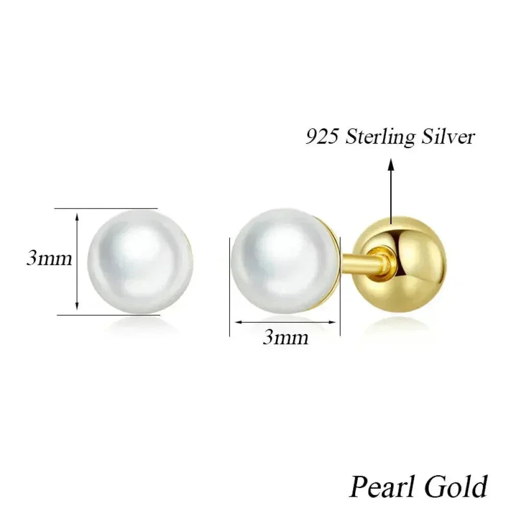 Charm And Elegance: 925 Sterling Silver Pearl Beads Screw Stud Earrings