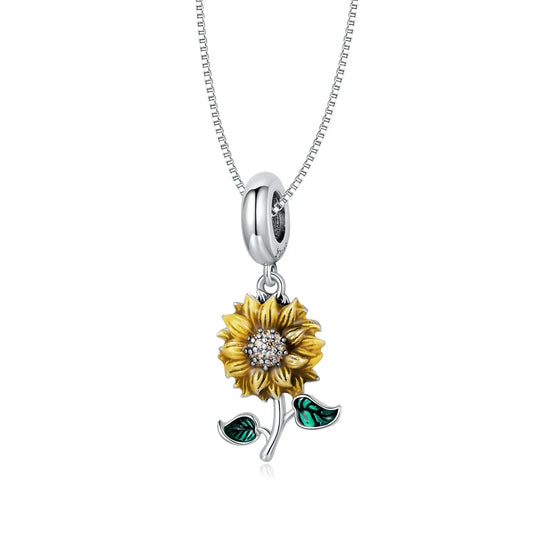 Vintage 925 Sterling Silver Sunflower Pendant Necklace