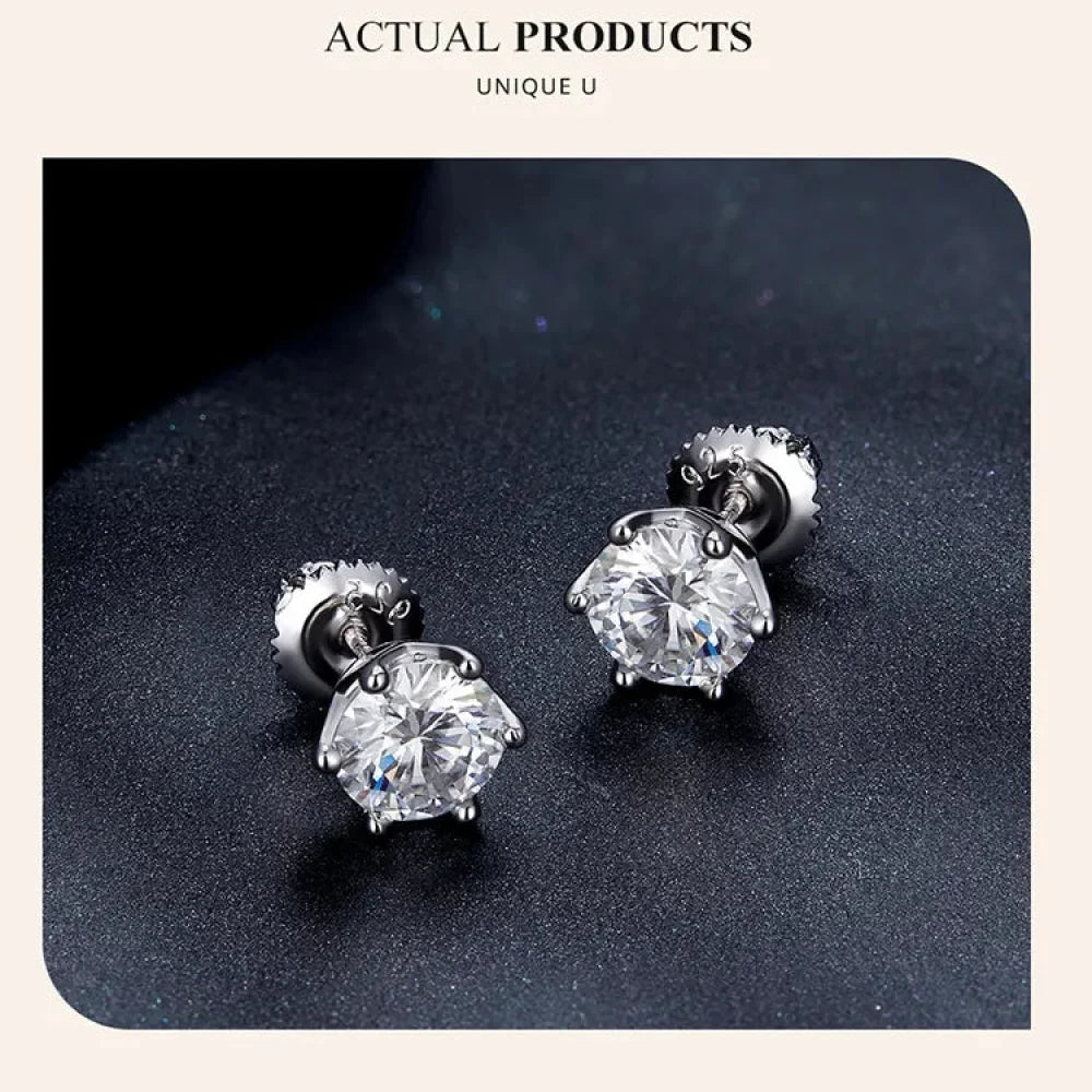 Radiant Moissanite Stud Earrings | D Color Round Cut 925 Silver, Gold Plated