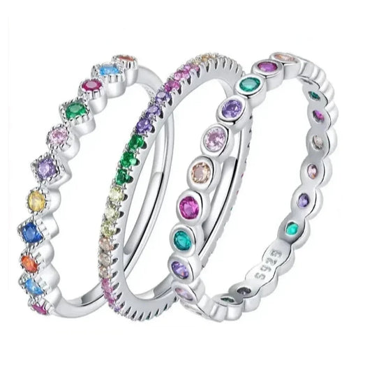925 Sterling Silver Rainbow CZ Band Ring