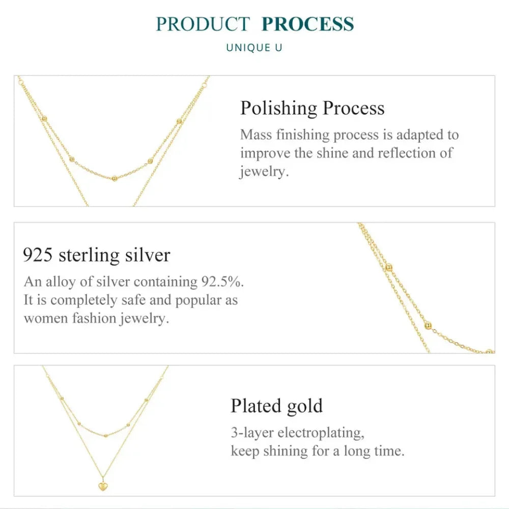 925 Sterling Silver Heart Pendant Necklace - Elegant Double Layer Choker For Women - Bsn168