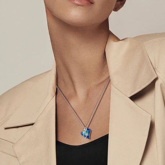 925 Sterling Silver Blue Crystal Heart & Butterfly Necklace