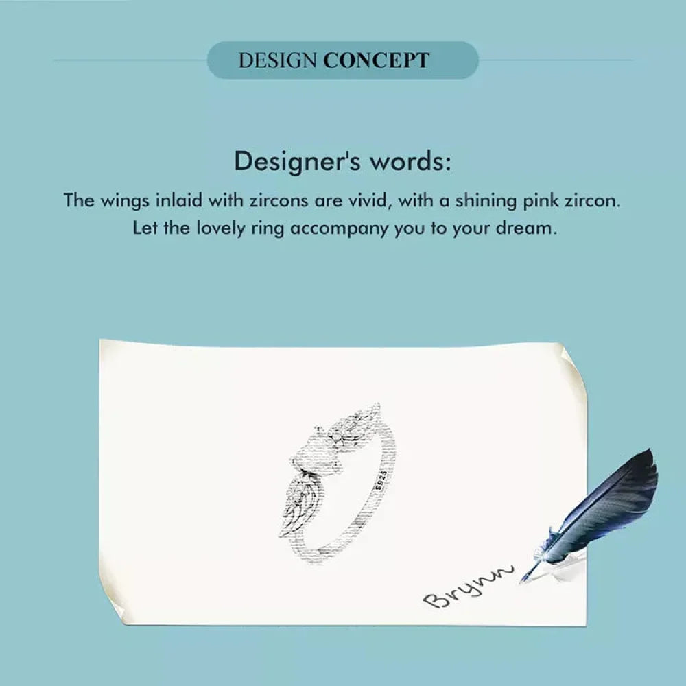 925 Sterling Silver Pink Heart Wing CZ Ring