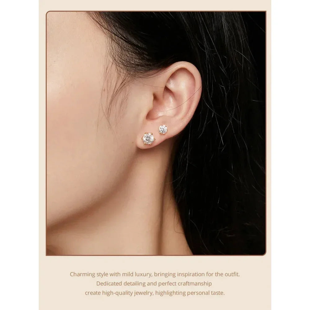 Radiant Moissanite Stud Earrings | D Color Round Cut 925 Silver, Gold Plated