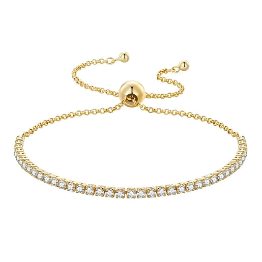 Sterling Silver CZ Tennis Bracelet – 14K Gold Plated Adjustable