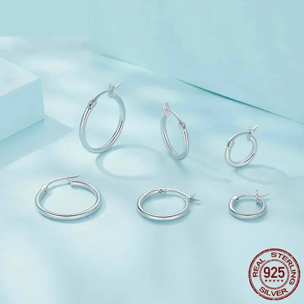 14K White Gold-Plated 925 Sterling Silver Hoop Earrings - Stylish And Hypoallergenic Jewelry For Women