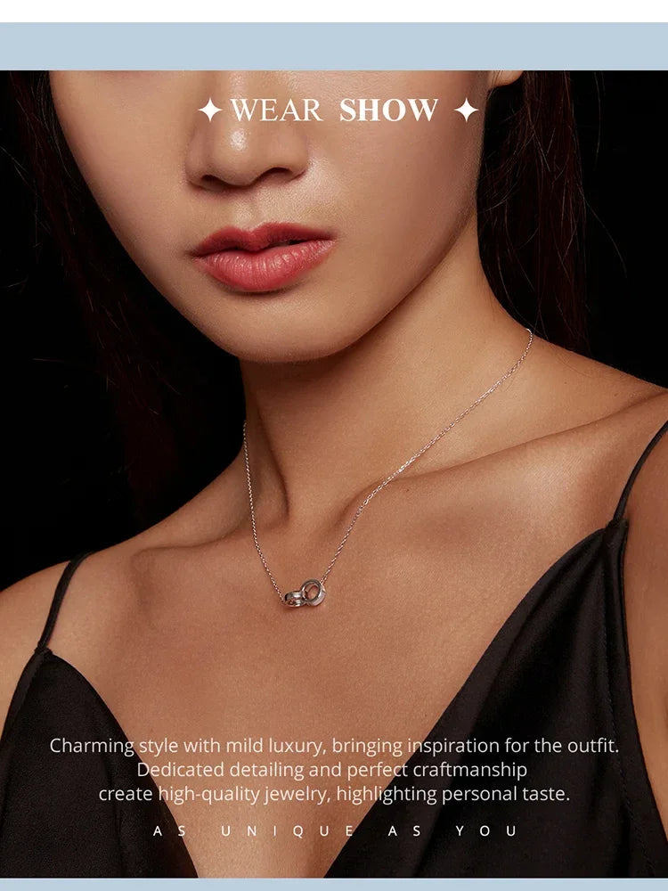 Interlocking Circles: Sterling Silver Double Ring Chain Necklace
