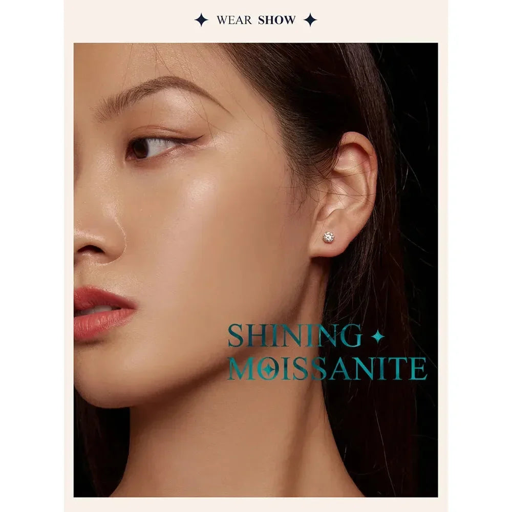 Radiant Moissanite Stud Earrings | D Color Round Cut 925 Silver, Gold Plated