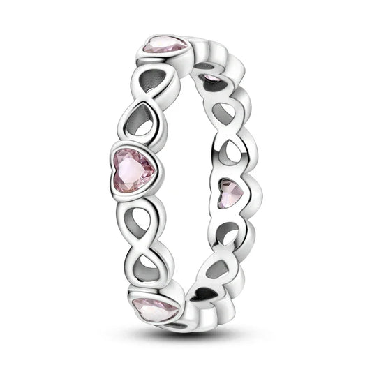 925 Sterling Silver Pink CZ Infinity Heart Ring