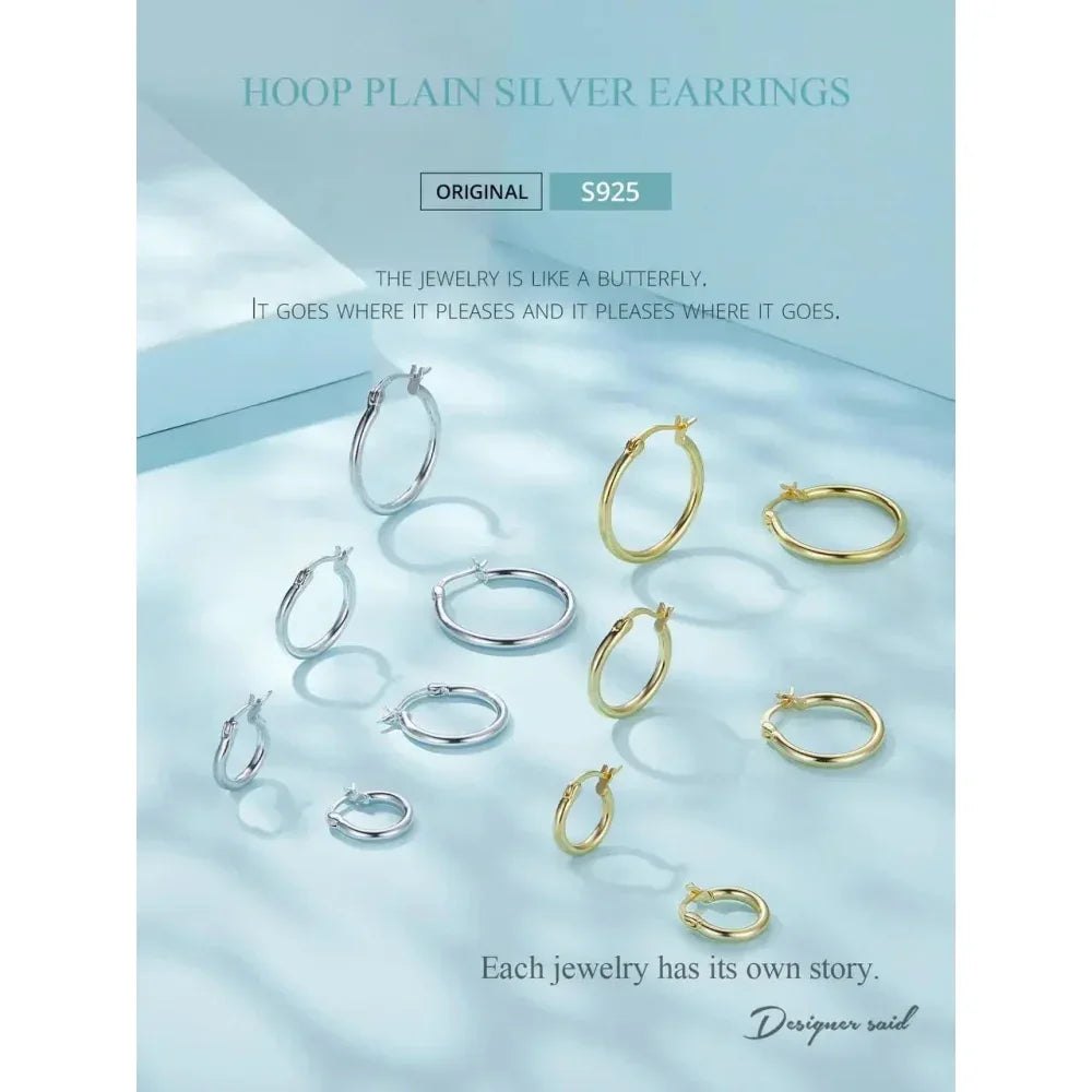 14K White Gold-Plated 925 Sterling Silver Hoop Earrings - Stylish And Hypoallergenic Jewelry For Women