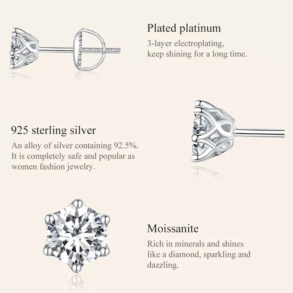 Radiant Moissanite Stud Earrings | D Color Round Cut 925 Silver, Gold Plated