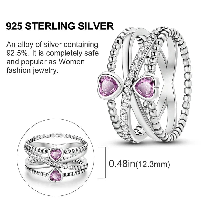 925 Sterling Silver Double Heart Infinity Ring