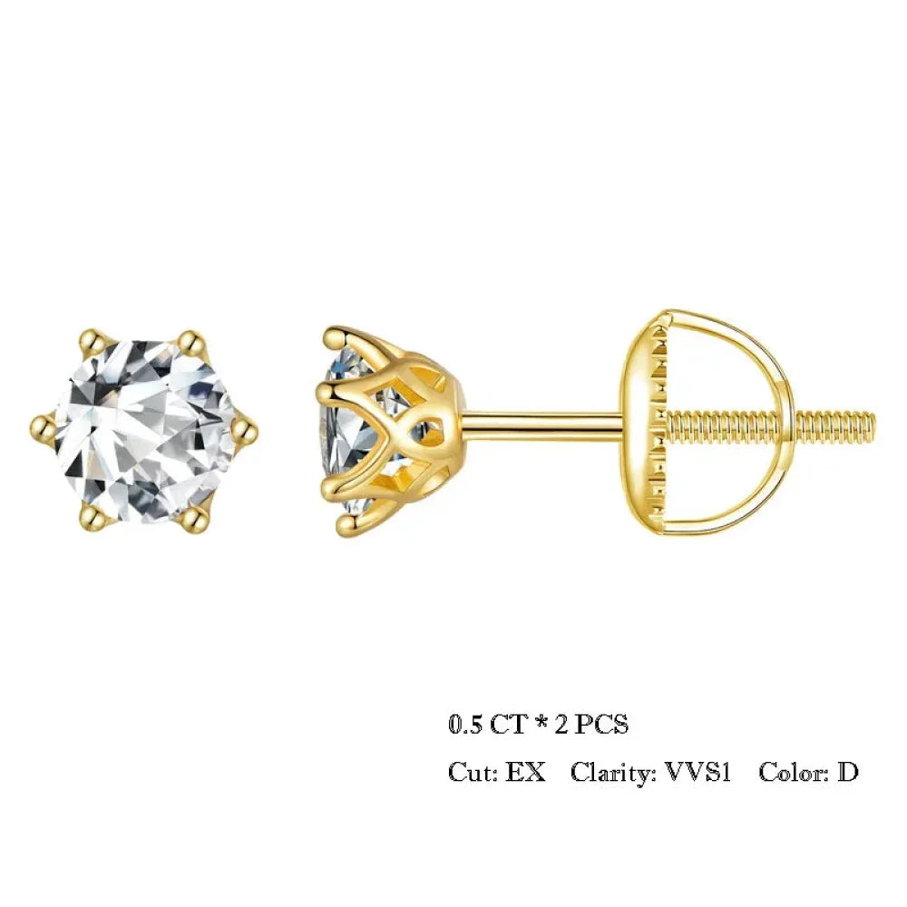 Radiant Moissanite Stud Earrings | D Color Round Cut 925 Silver, Gold Plated