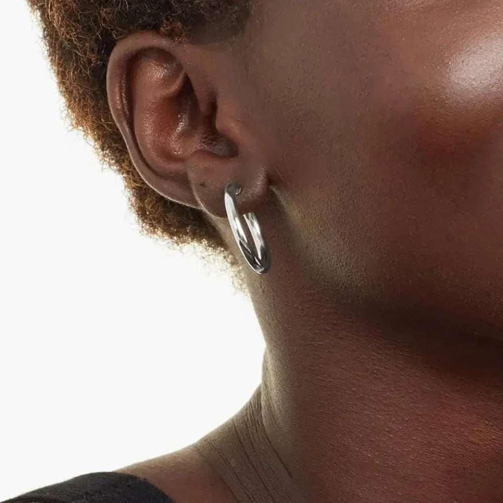 14K White Gold-Plated 925 Sterling Silver Hoop Earrings - Stylish And Hypoallergenic Jewelry For Women