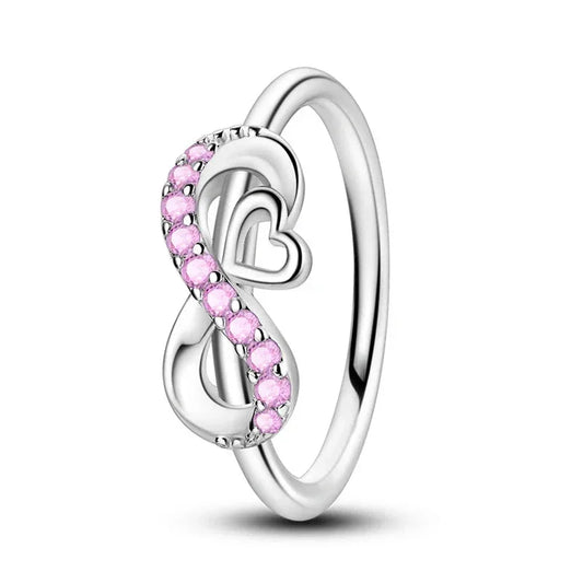 Infinity Love Sterling Silver Ring with Pink Stones