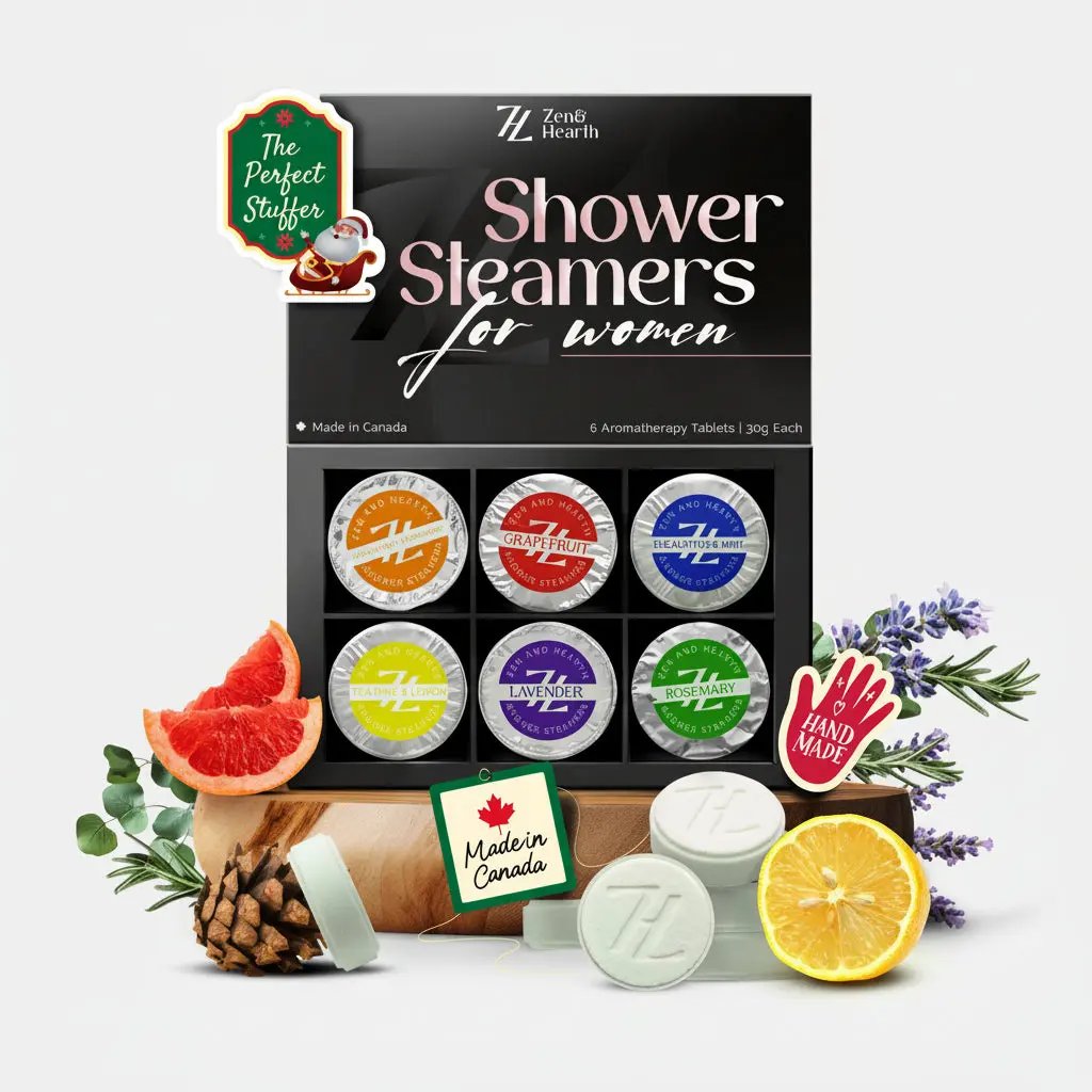 Zen & Hearth Shower Steamers Gift Set for Women – 6 Pack Natural Aromatherapy Shower Bombs for Self-Care and Relaxation